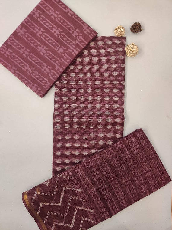 Plum Triangle Hand Block Printed Cotton Kota Suit Set