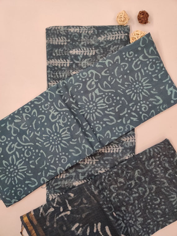 Teal Dabu Hand Block Printed Cotton Kota Suit Set