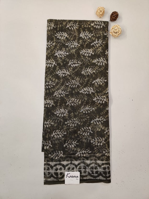 Mehndi Green Dabu Hand Block Printed Cotton Kota Suit Set