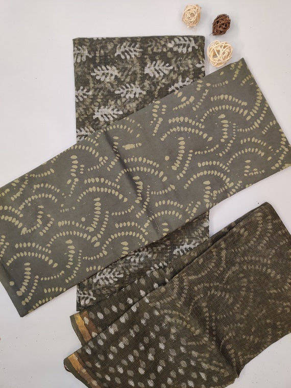 Mehndi Green Dabu Hand Block Printed Cotton Kota Suit Set