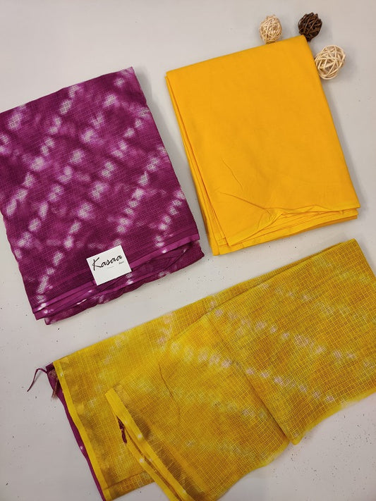 Purple Yellow Shibori Cotton Kota Suit Set