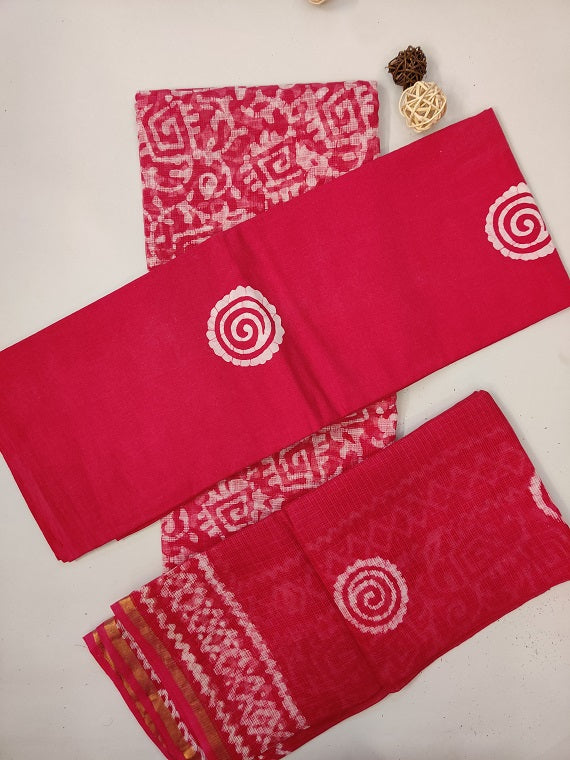 Pink Hand Block Printed Cotton Kota Suit Set