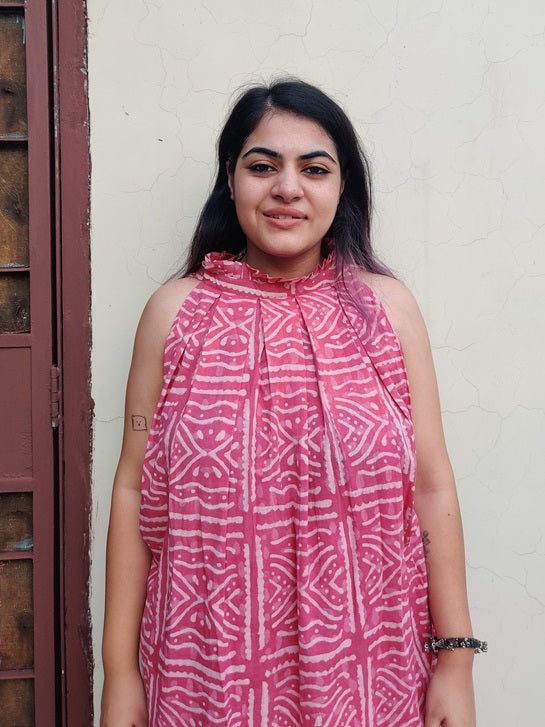 Pink Dabu Hand Block Printed Halter Neck Coordinated Set