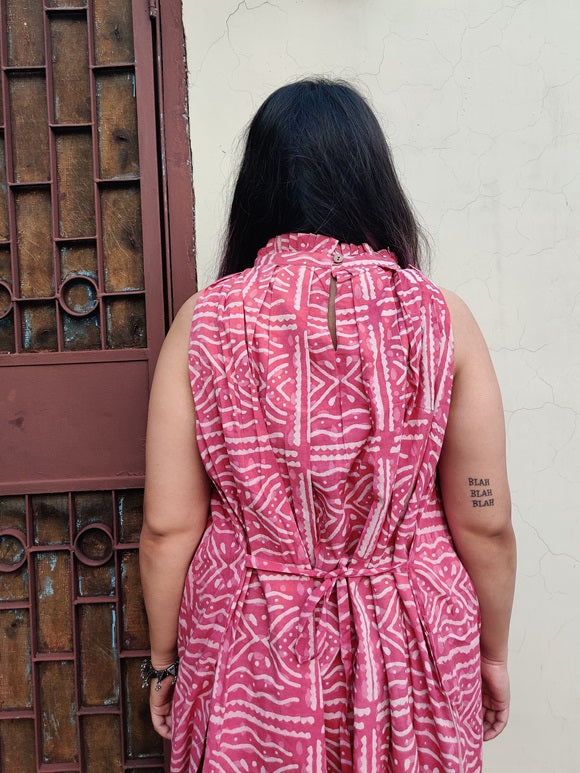 Pink Dabu Hand Block Printed Halter Neck Coordinated Set