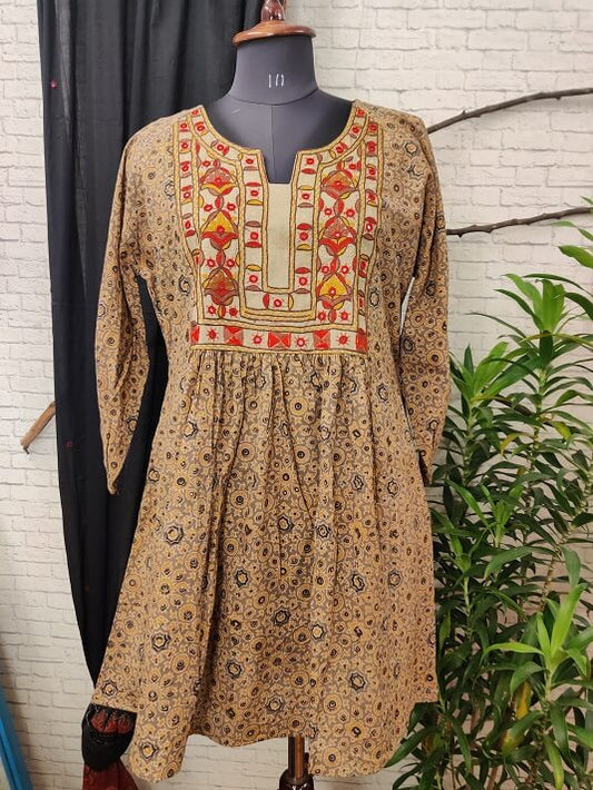 Kashish Ajrakh Hand Embroidered Patch Comfort Fit Dress