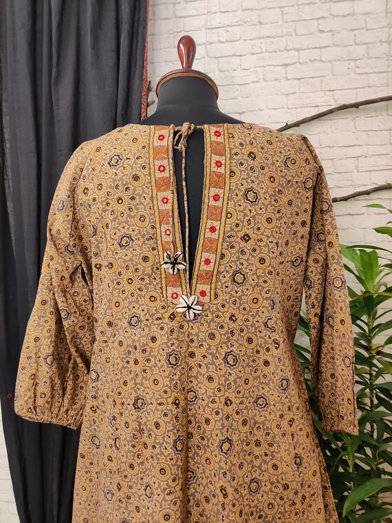 Kashish Ajrakh Hand Embroidered Patch Comfort Fit Dress