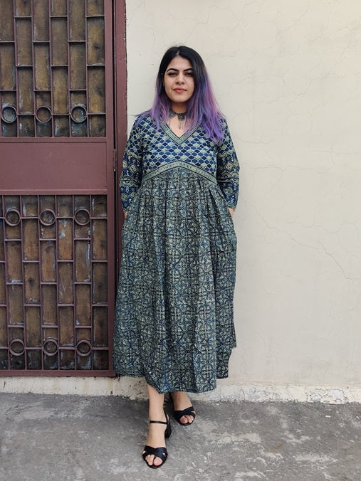 Mayur Ajrakh Hand Block Printed Nyra Cut Dress