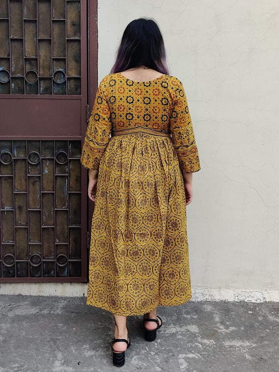 Surajmukhi Ajrakh Hand Block Printed Nyra Cut Dress