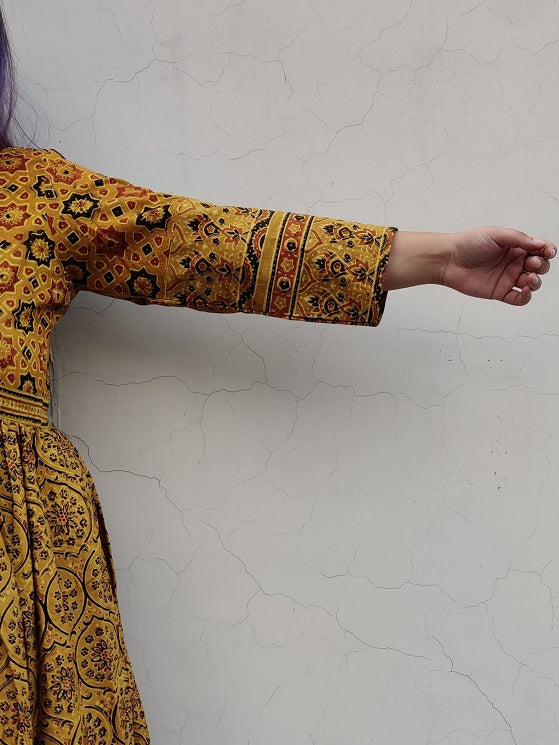 Surajmukhi Ajrakh Hand Block Printed Nyra Cut Dress