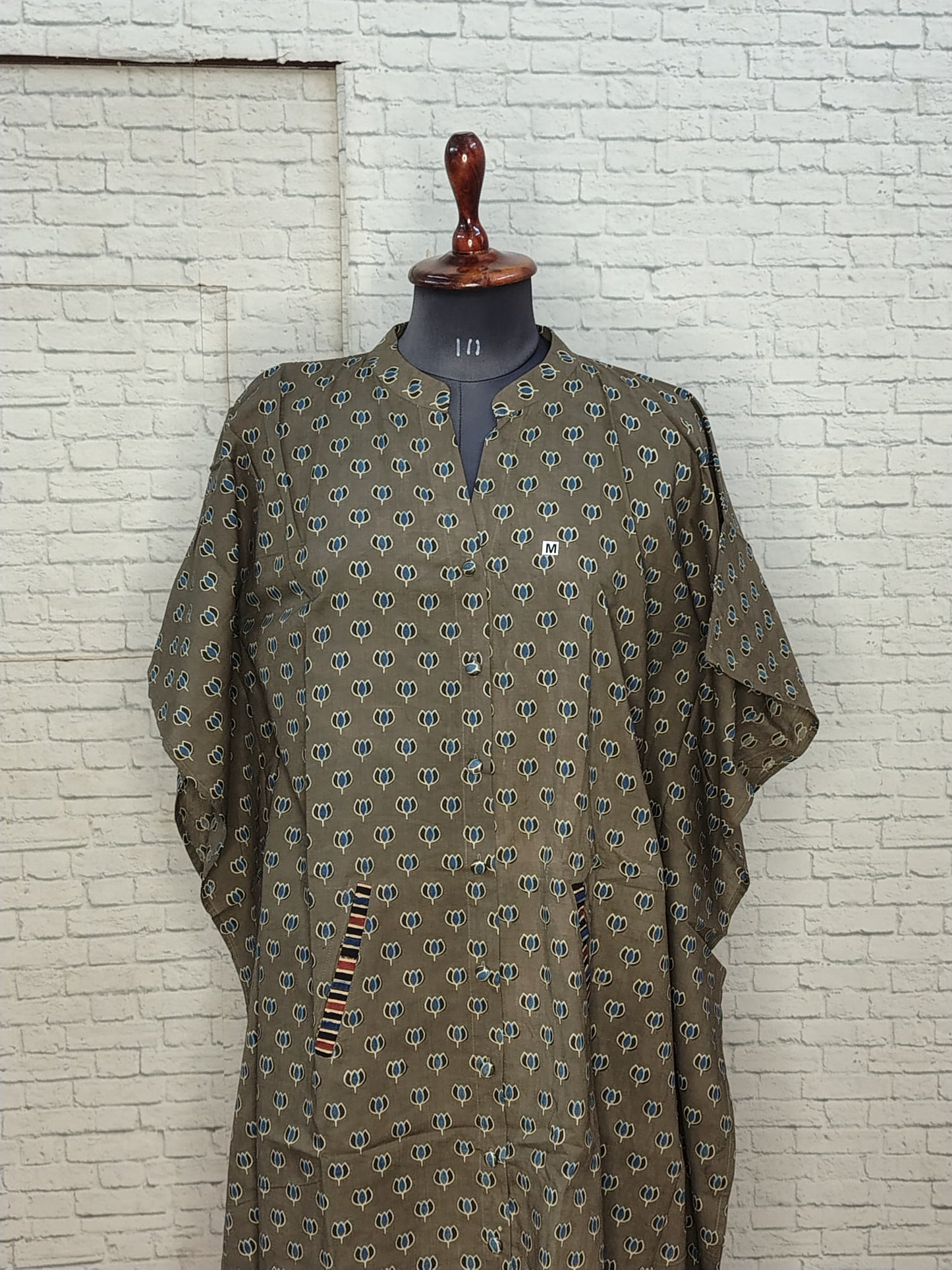Kashish Blue Lotus High Low Ajrakh Midi Cotton Shirt Kaftan