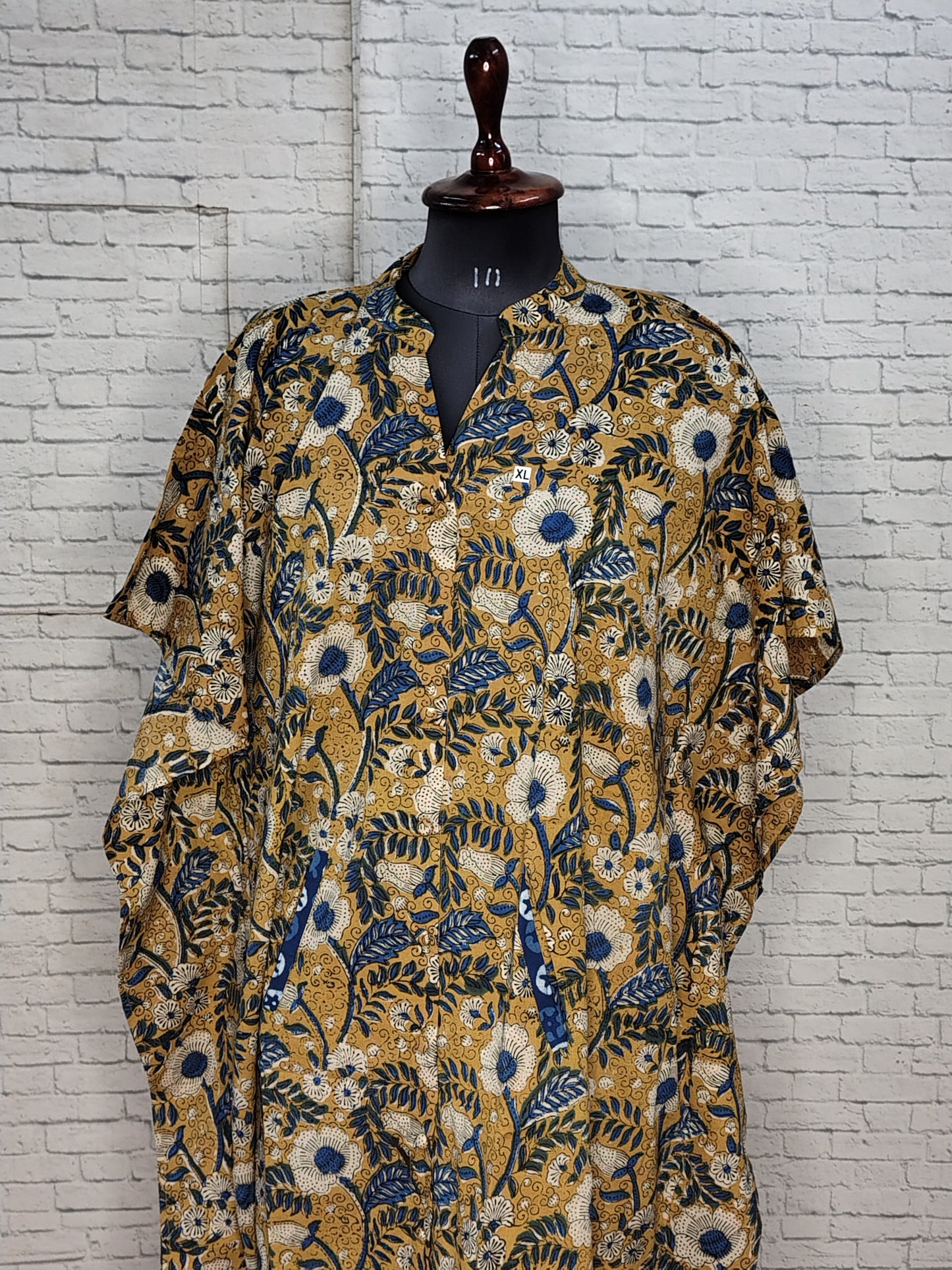 Yellow Bagru High Low Hand Block Printed Midi Cotton Shirt Kaftan