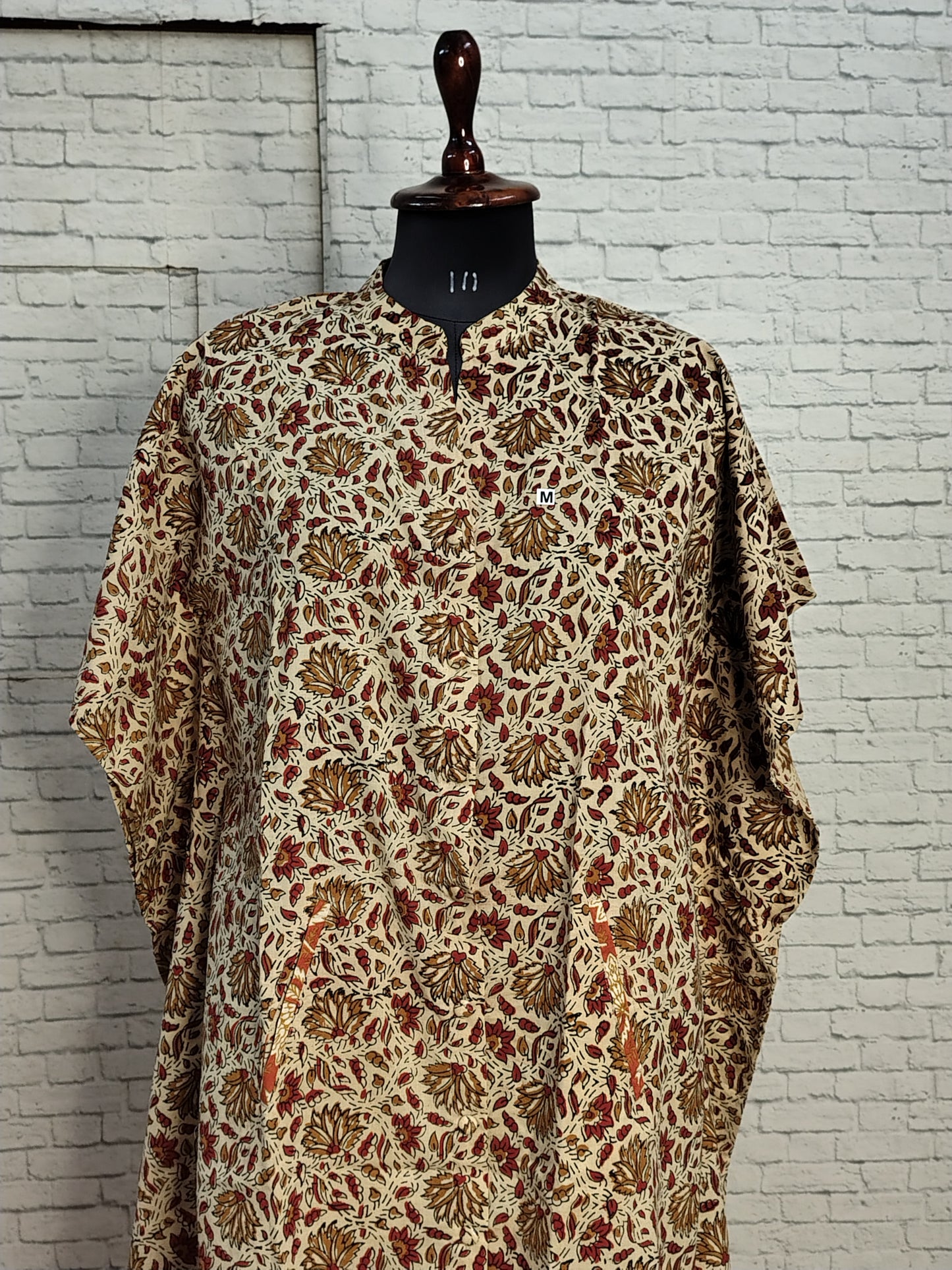 White Red Kalamkari High Low Hand Block Printed Midi Cotton Shirt Kaftan