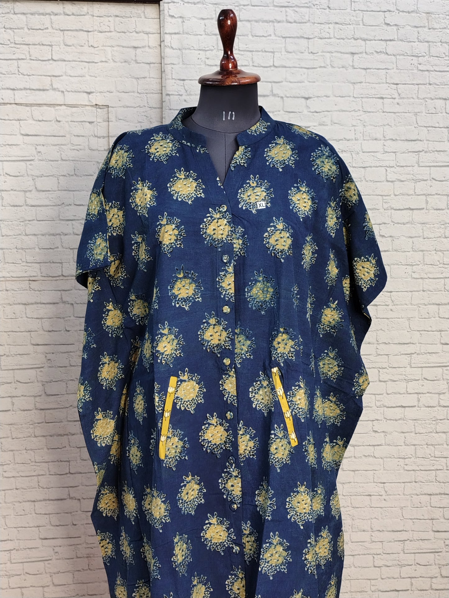 Indigo Green Ajrakh High Low Midi Cotton Shirt Kaftan