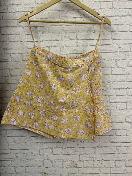 Lemon Yellow Floral Hand Block Printed Skorts