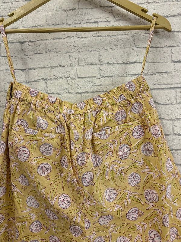 Lemon Yellow Floral Hand Block Printed Skorts