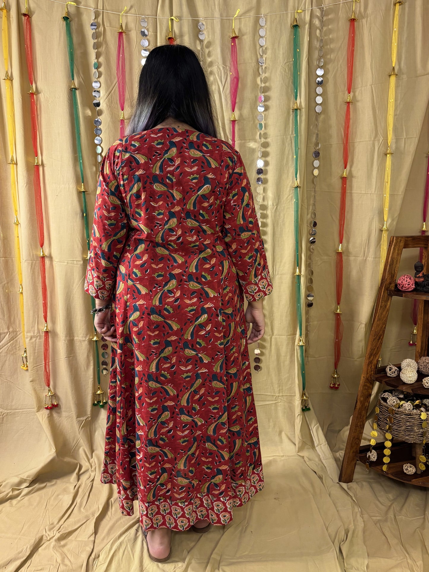 Suhani Hand Block Printed Patch Flared Maxi Dress with Hand Embroidery