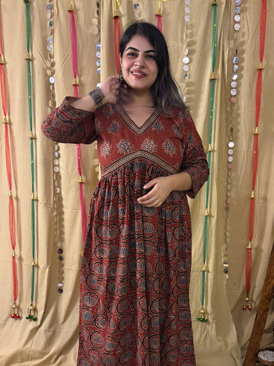 Roohi Ajrakh Hand Block Printed Nyra Cut Dress