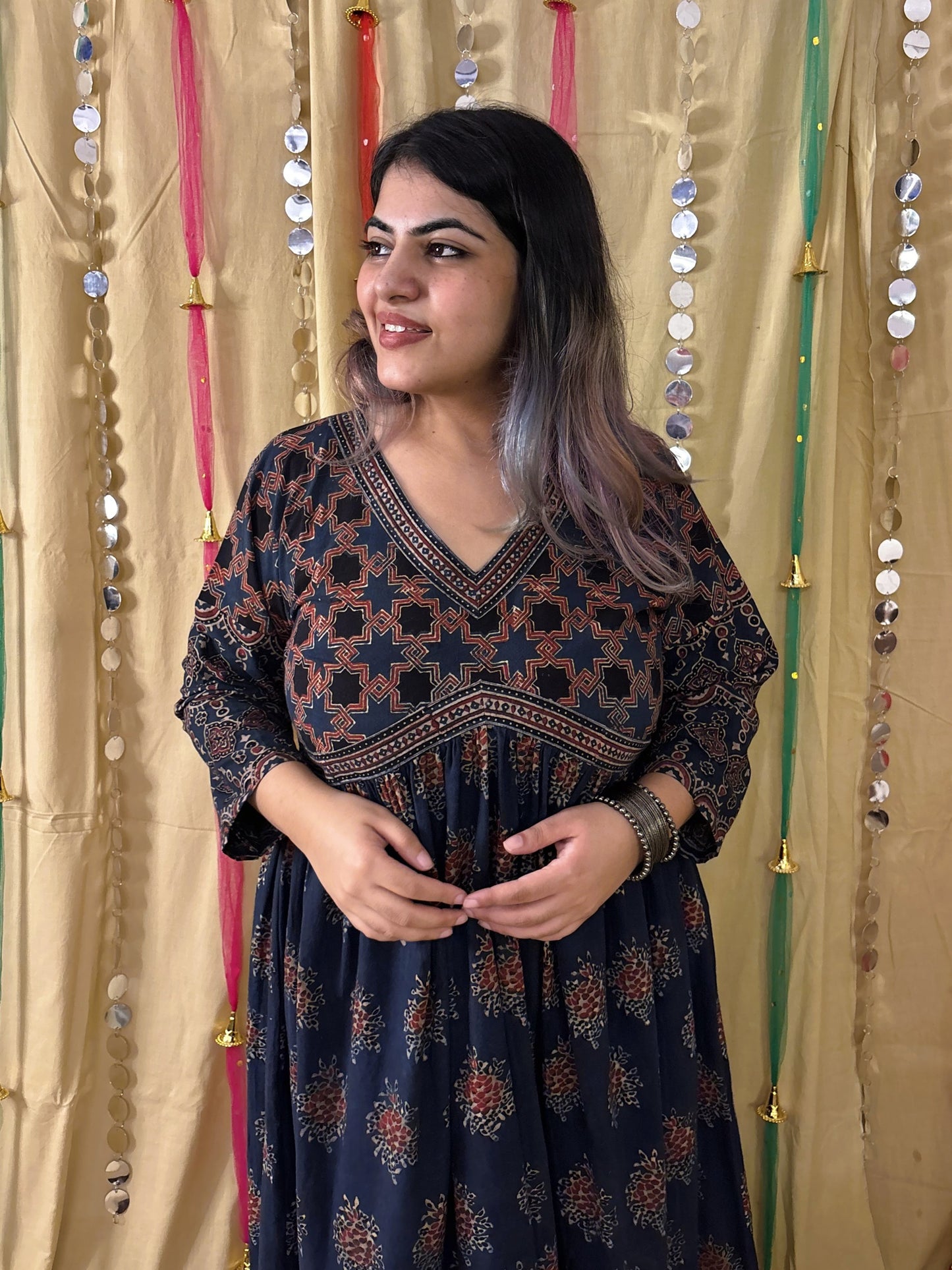 Falak Ajrakh Hand Block Printed Nyra Cut Dress