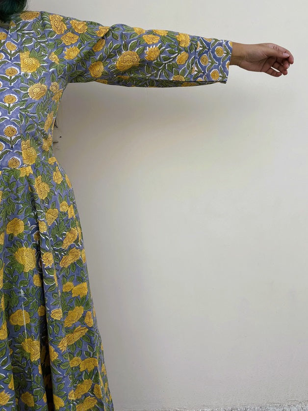 Abani Hand Block Printed A Line Maxi Patch Dress