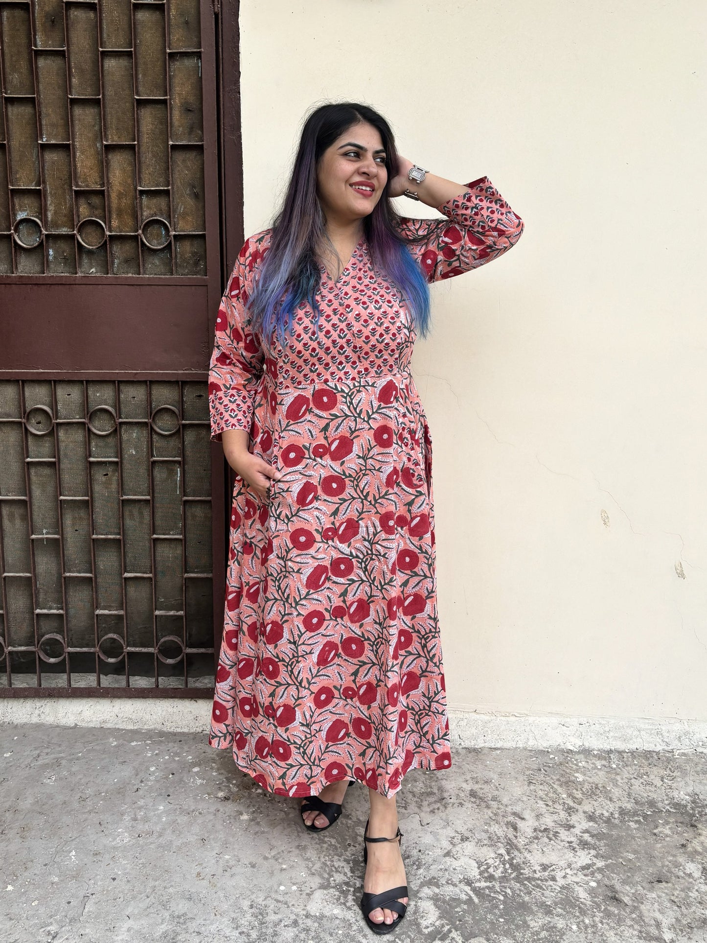 Saroj Hand Block Printed A Line Maxi Patch Dress