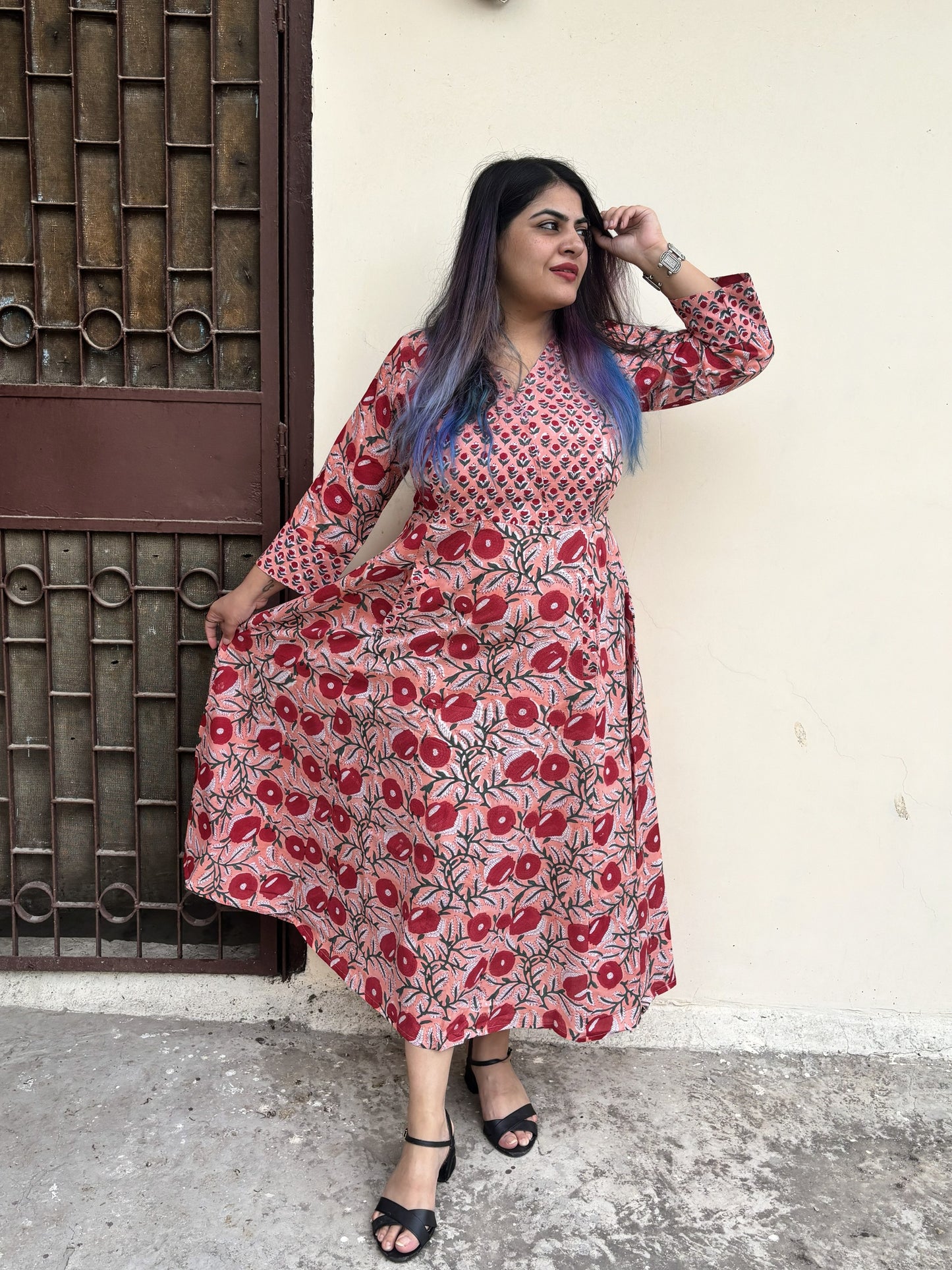 Saroj Hand Block Printed A Line Maxi Patch Dress
