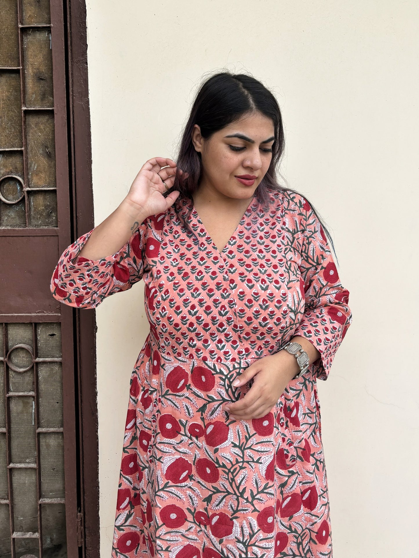 Saroj Hand Block Printed A Line Maxi Patch Dress