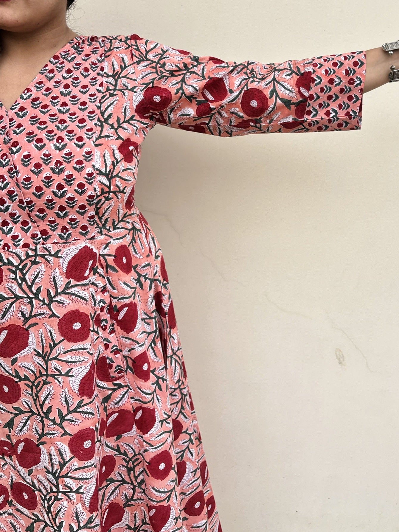Saroj Hand Block Printed A Line Maxi Patch Dress