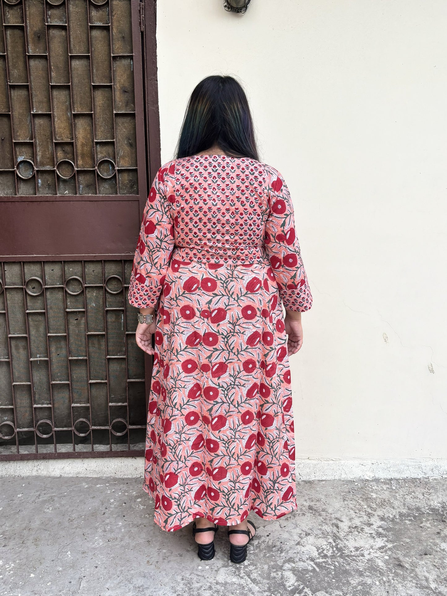 Saroj Hand Block Printed A Line Maxi Patch Dress