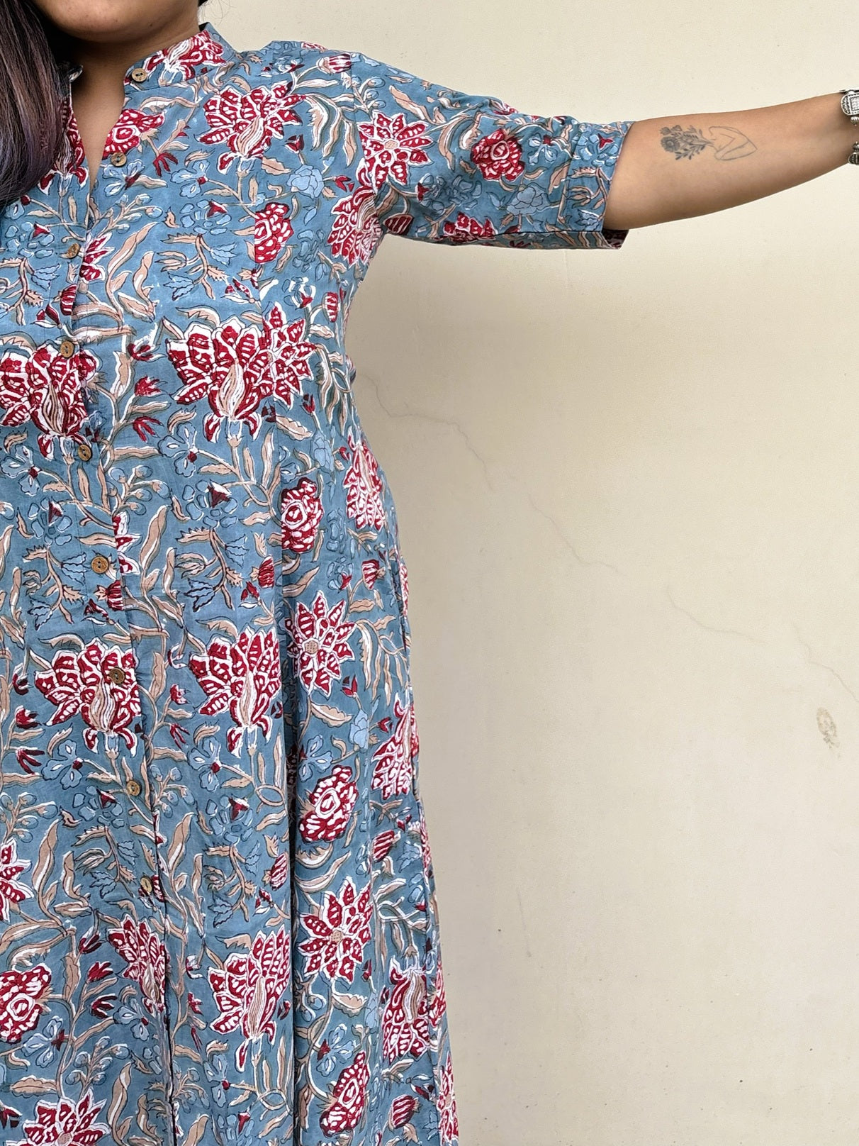 Wildflower Hand Block printed A Line Maxi Shirt Dress