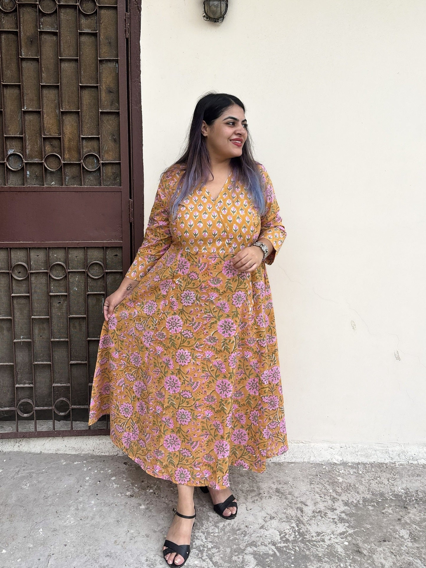 Chashini Hand Block Printed A Line Maxi Patch Dress