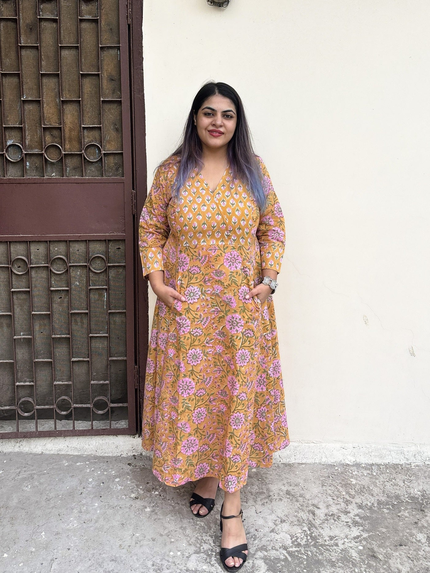 Chashini Hand Block Printed A Line Maxi Patch Dress