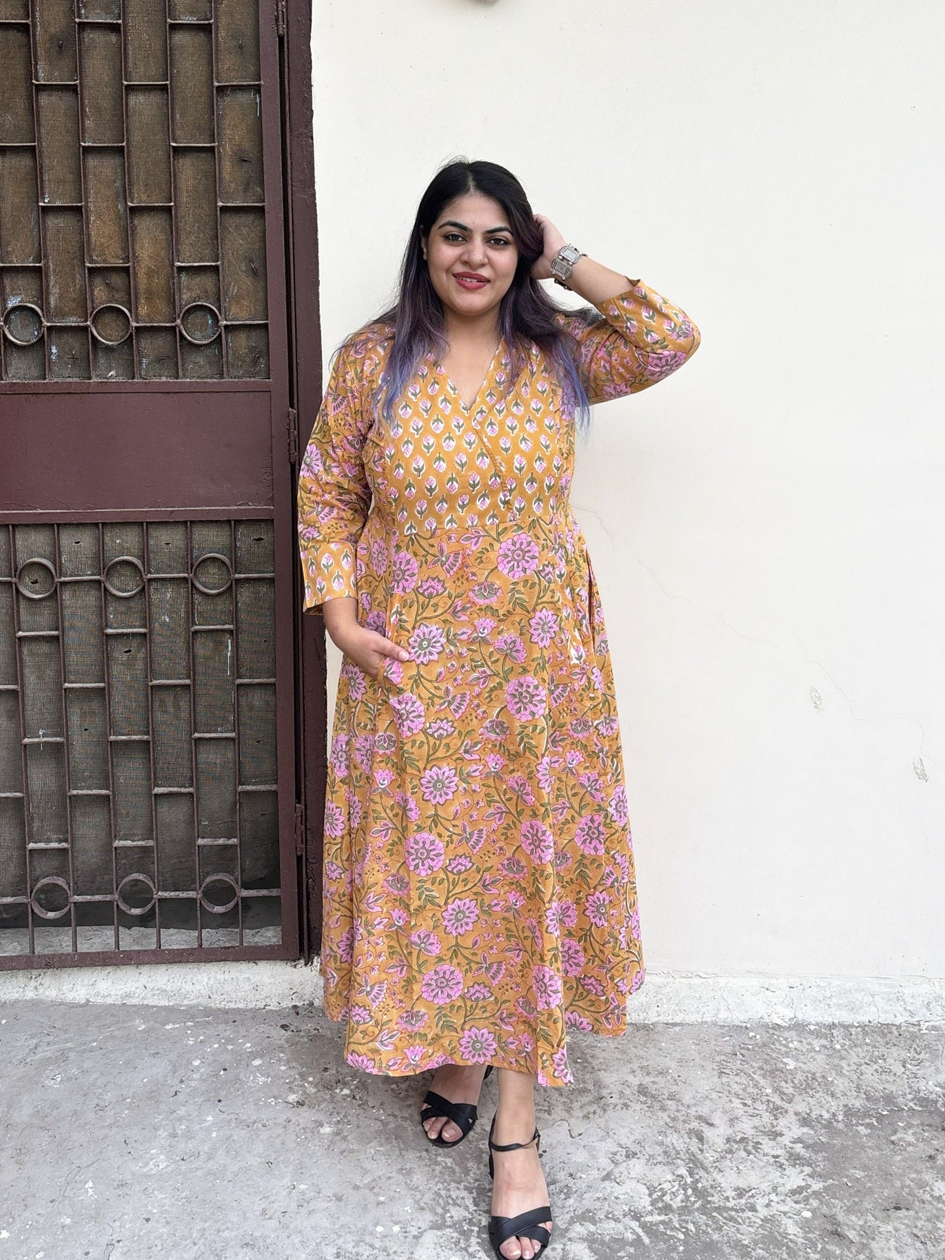 Chashini Hand Block Printed A Line Maxi Patch Dress