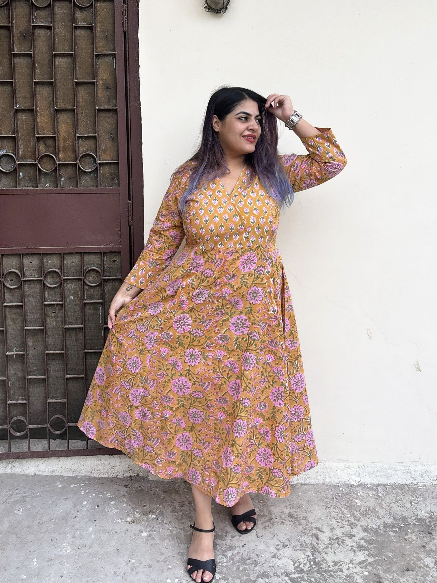 Chashini Hand Block Printed A Line Maxi Patch Dress
