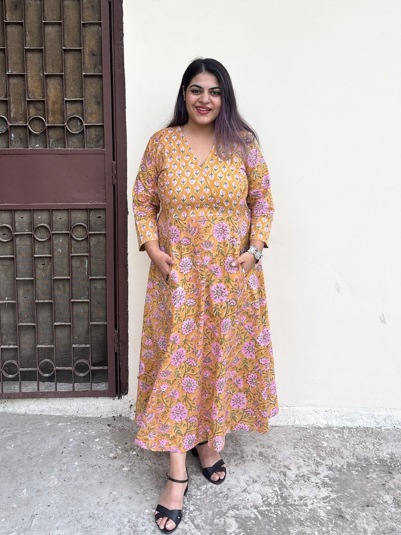 Chashini Hand Block Printed A Line Maxi Patch Dress