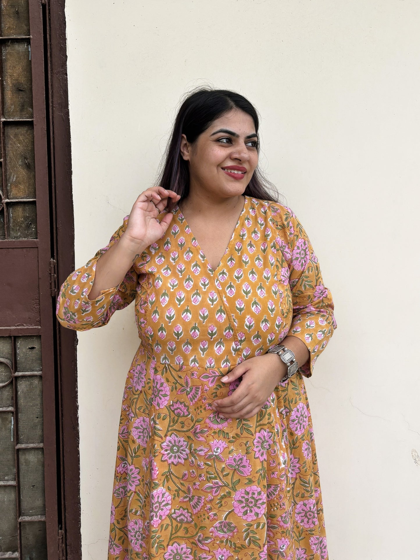 Chashini Hand Block Printed A Line Maxi Patch Dress
