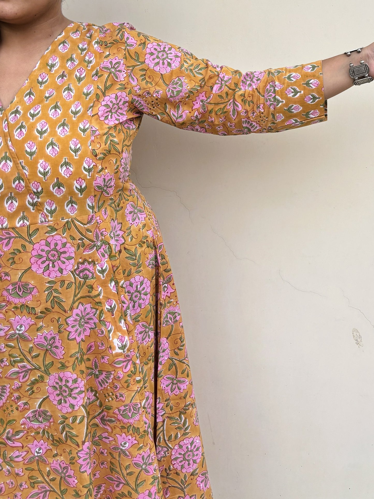 Chashini Hand Block Printed A Line Maxi Patch Dress