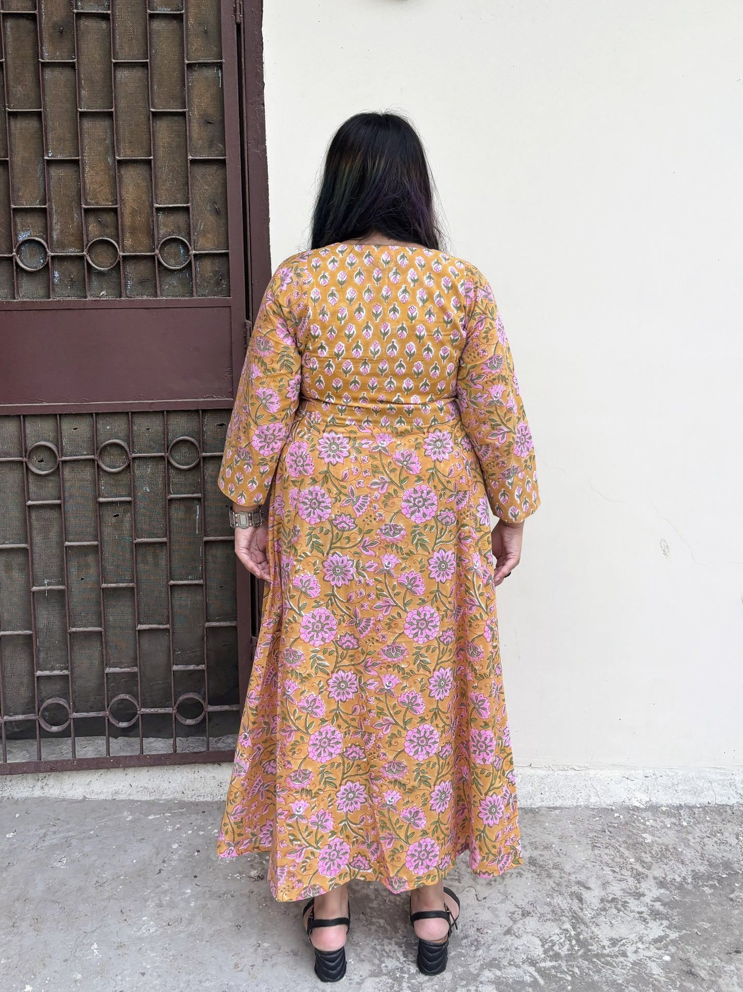 Chashini Hand Block Printed A Line Maxi Patch Dress