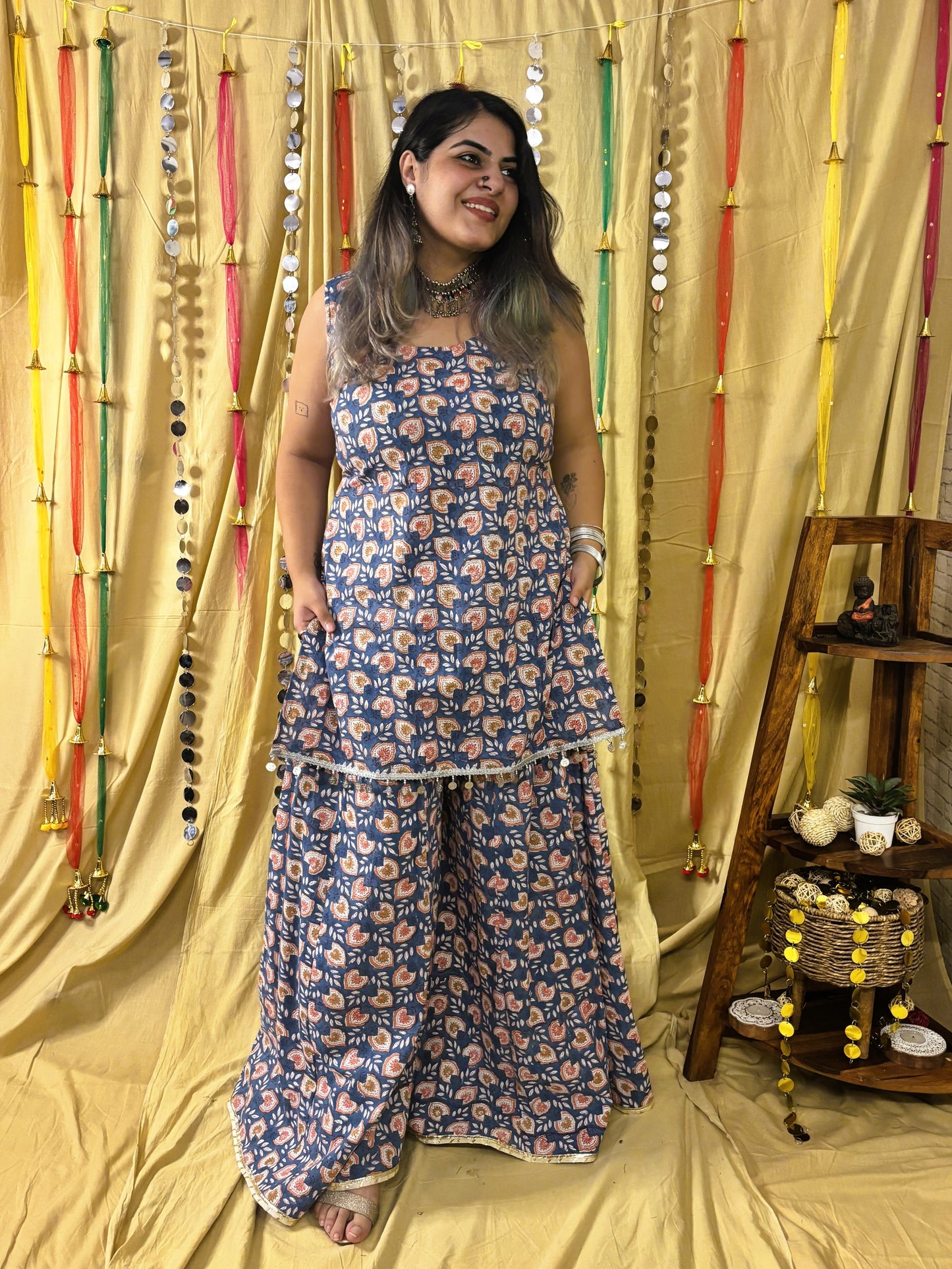 Kohinoor Short Kurti with Kali Pants Set with Corset Back