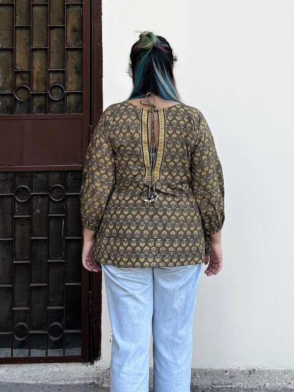 Kashish Ajrakh Boho Top with Back Drawstring