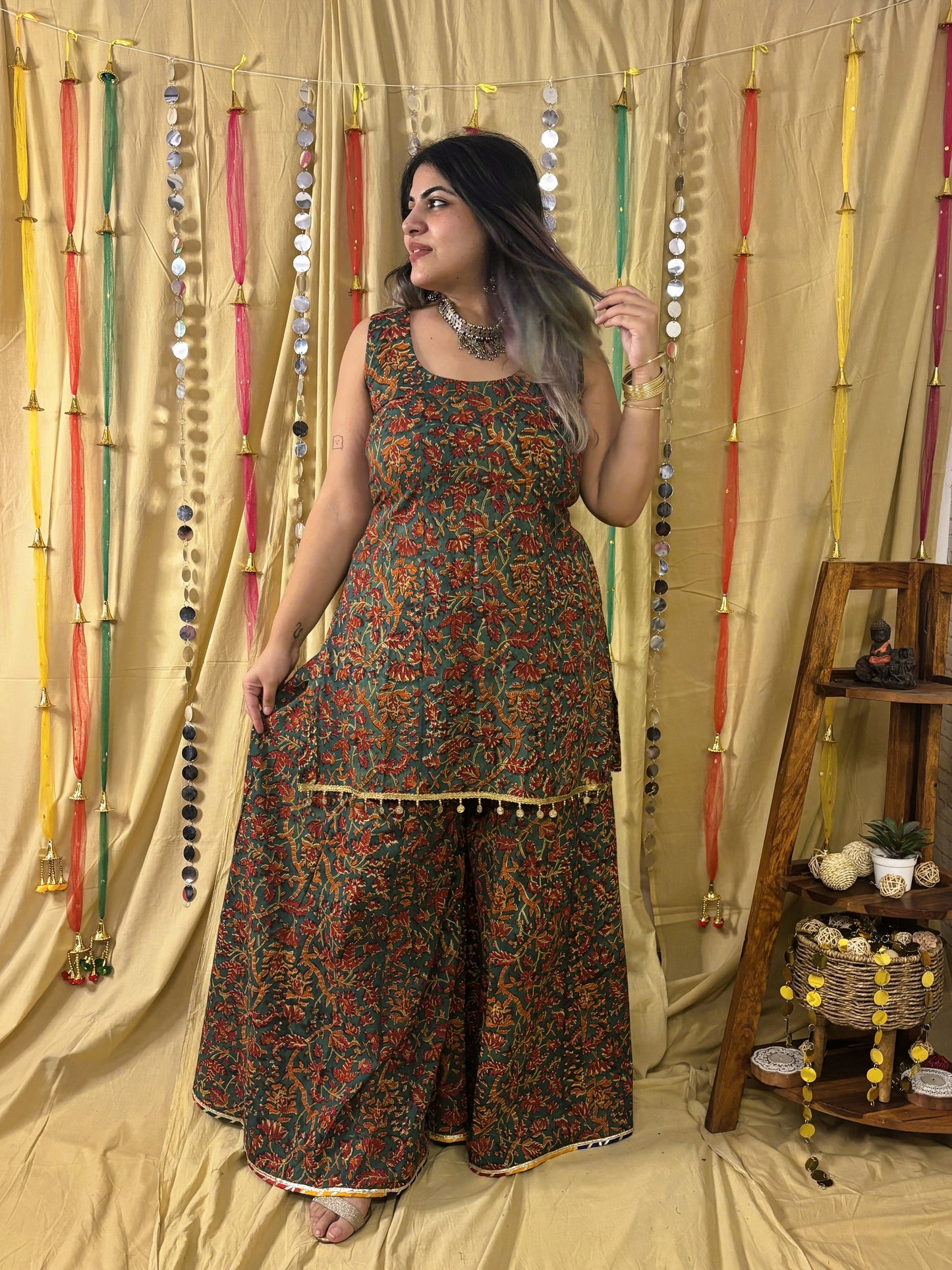 Abeer Short Kurti with Kali Pants Set with Corset Back