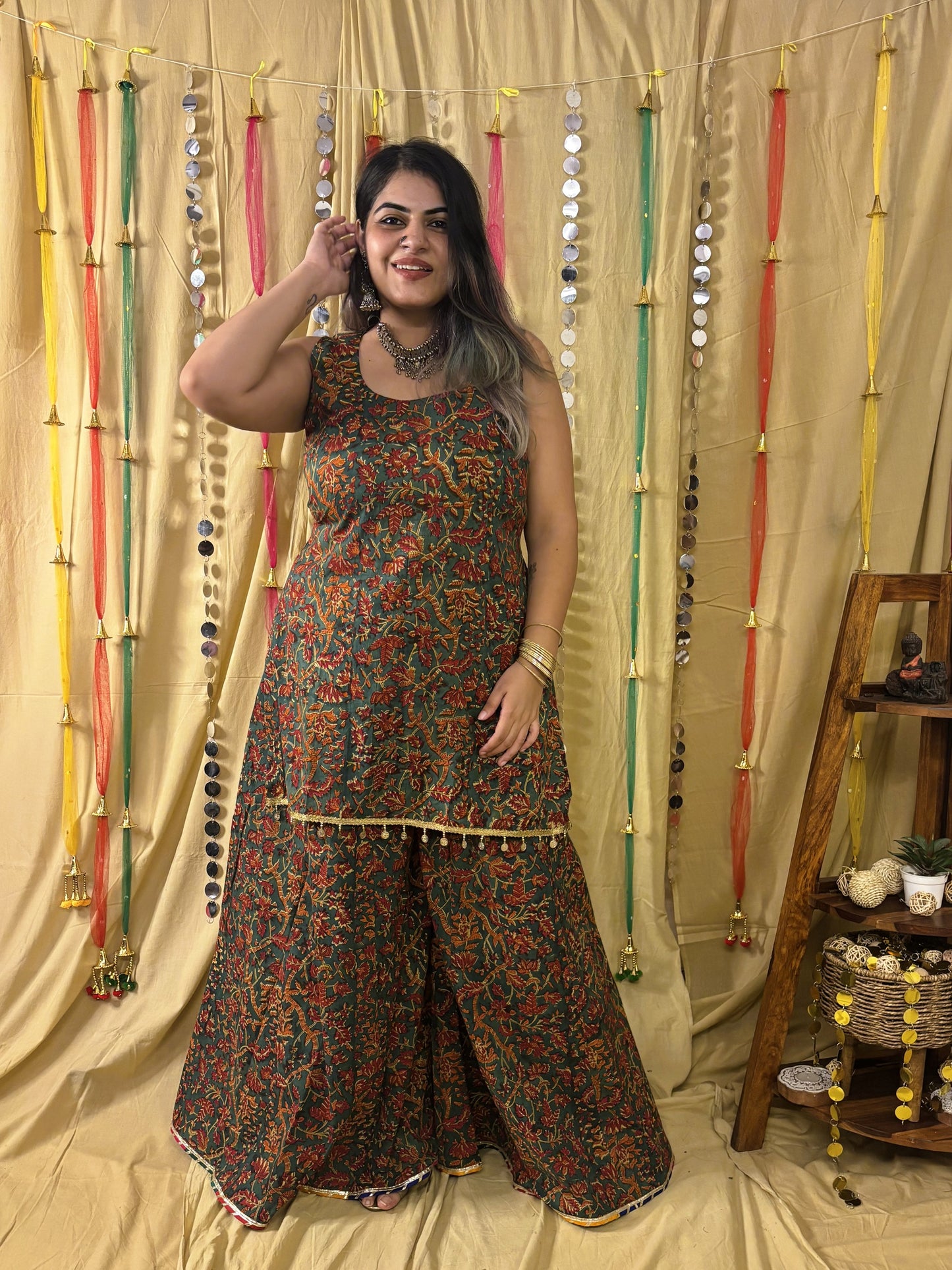 Abeer Short Kurti with Kali Pants Set with Corset Back