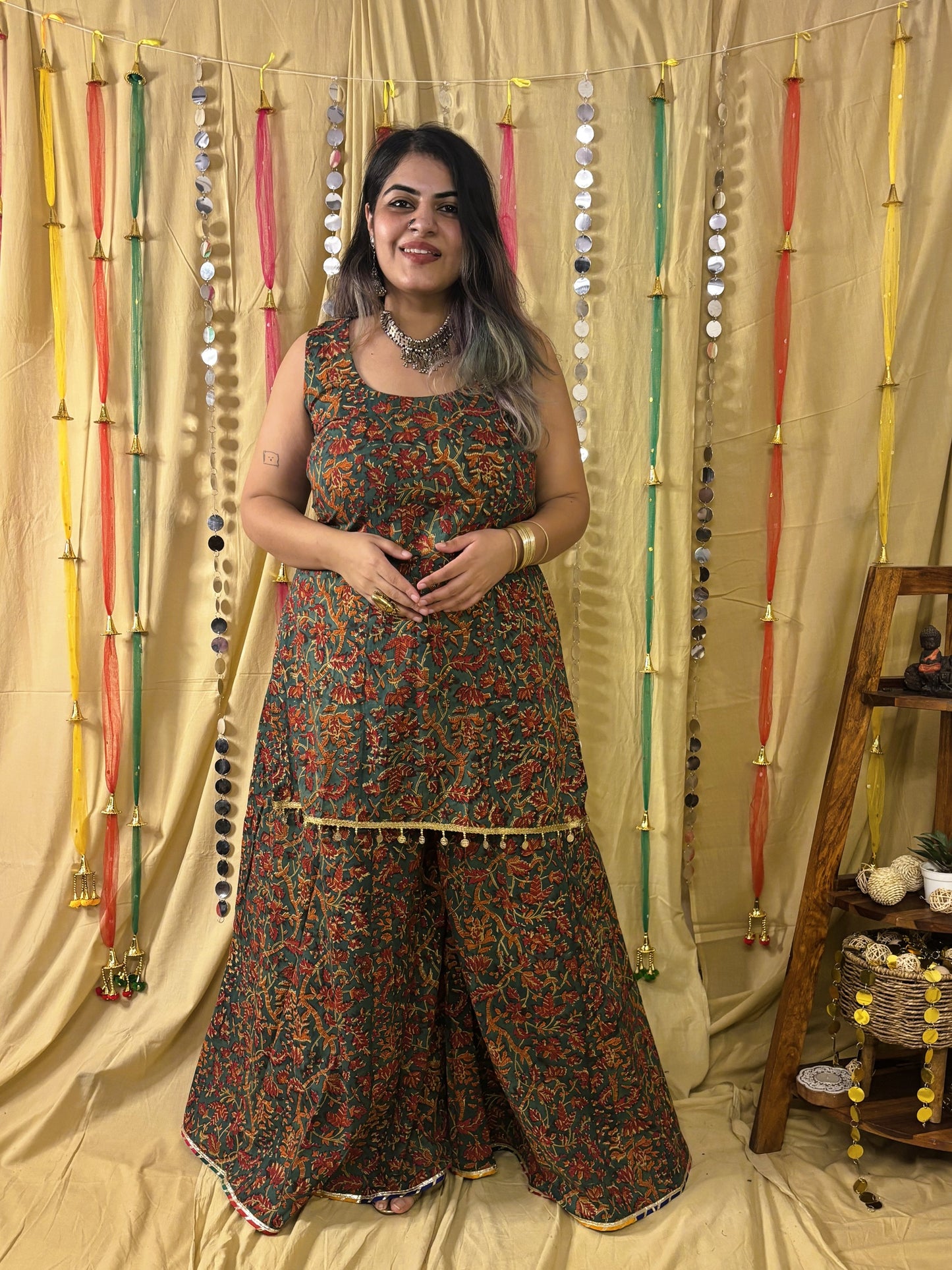 Abeer Short Kurti with Kali Pants Set with Corset Back