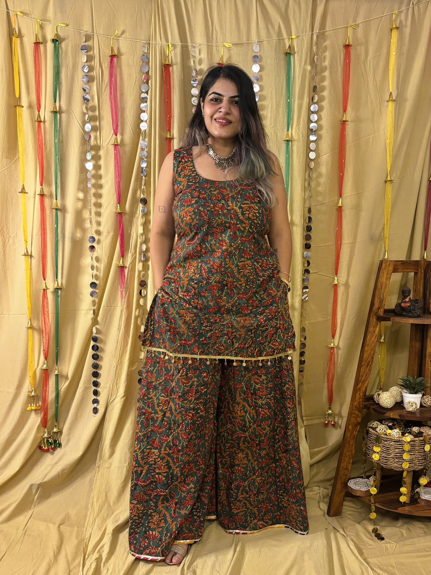 Abeer Short Kurti with Kali Pants Set with Corset Back