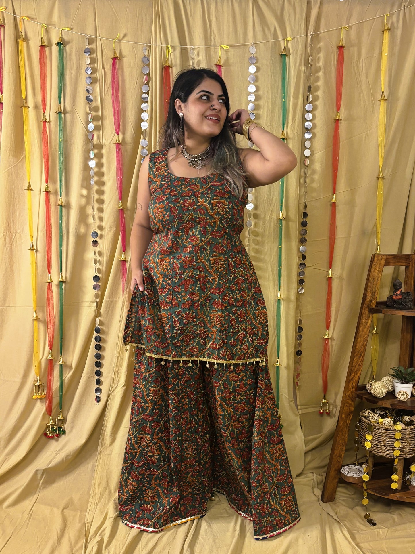 Abeer Short Kurti with Kali Pants Set with Corset Back