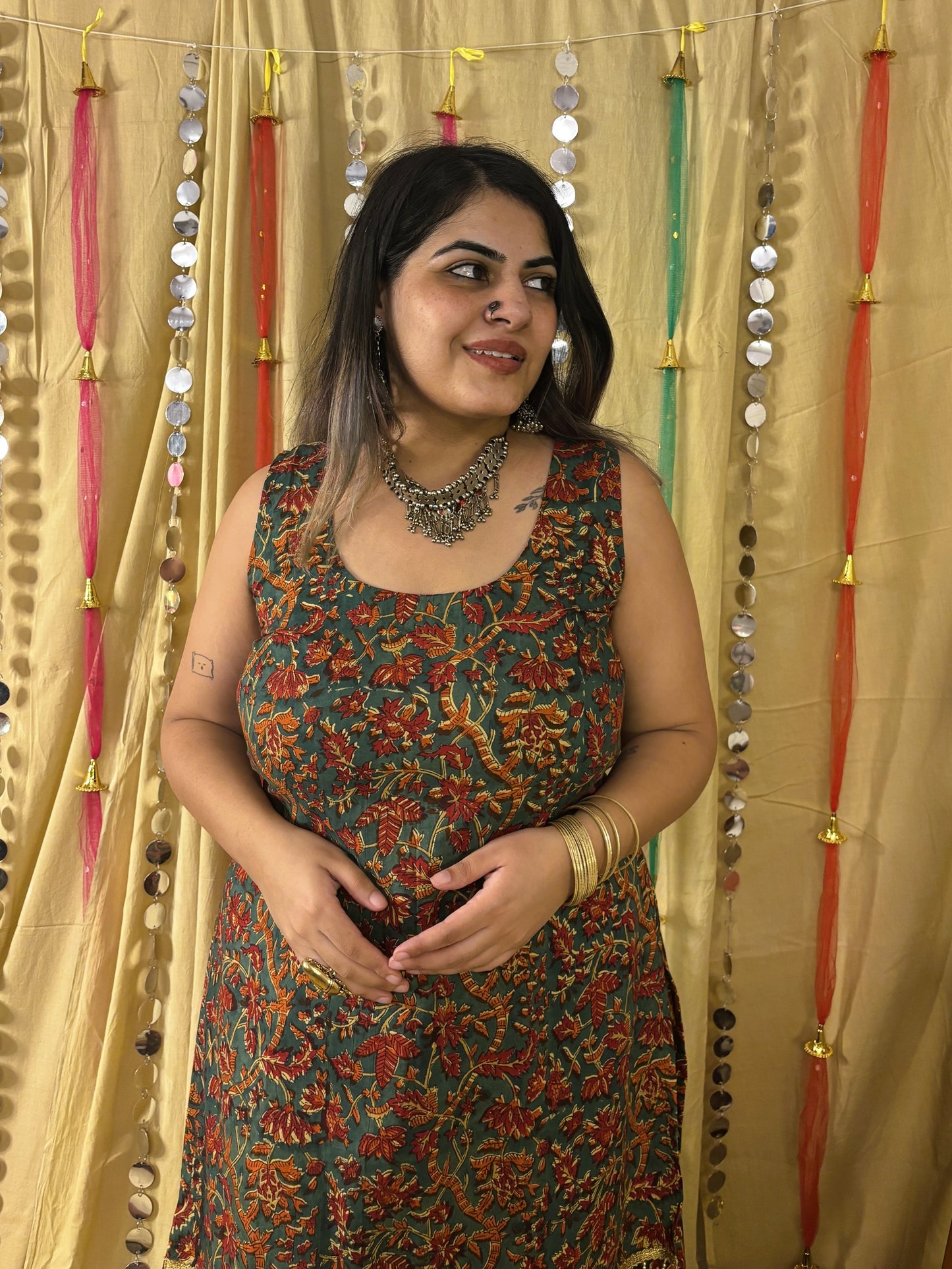 Abeer Short Kurti with Kali Pants Set with Corset Back