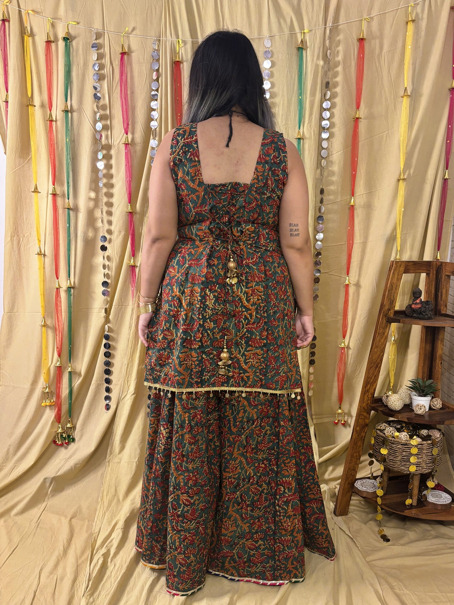 Abeer Short Kurti with Kali Pants Set with Corset Back