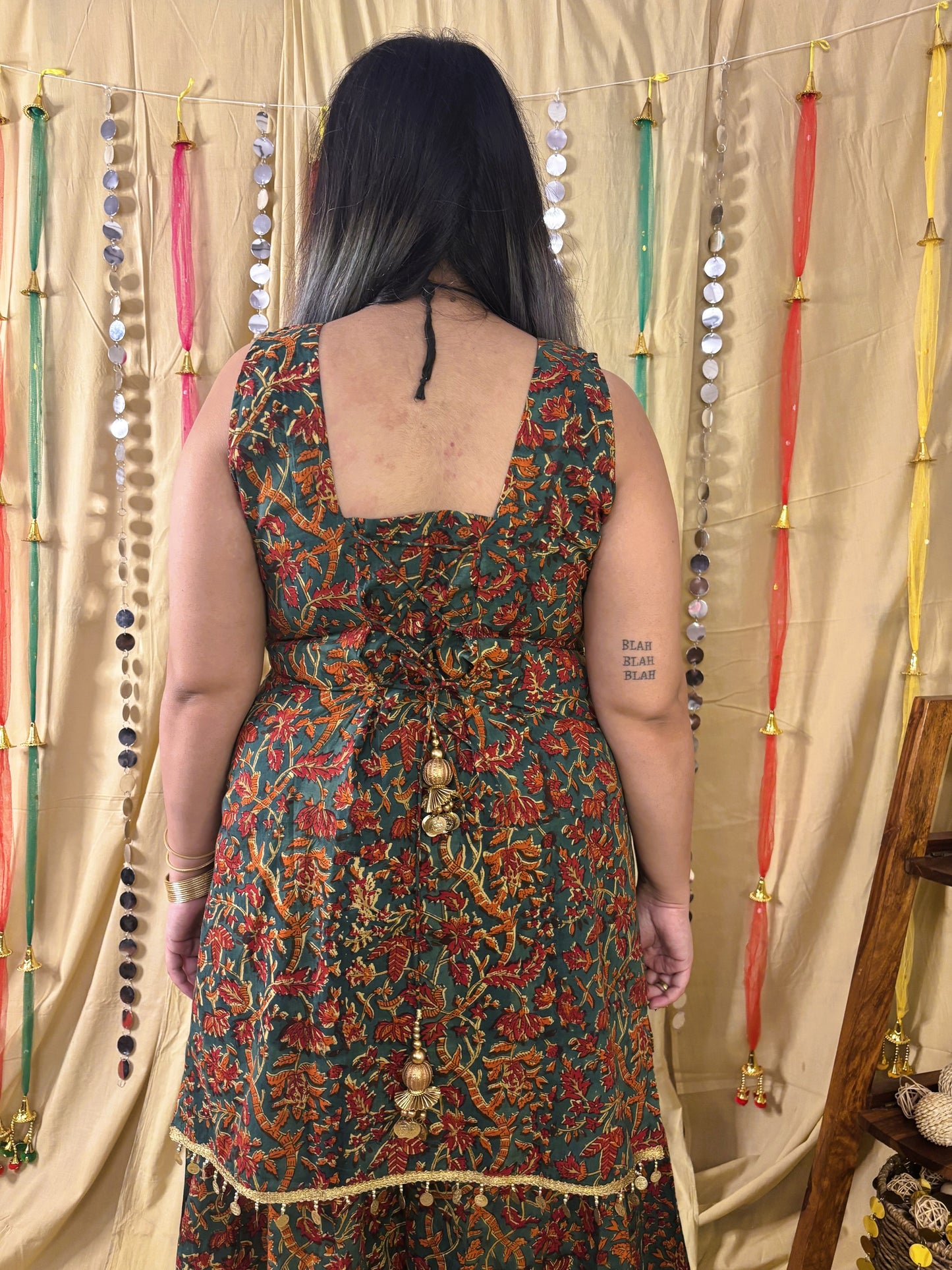 Abeer Short Kurti with Kali Pants Set with Corset Back