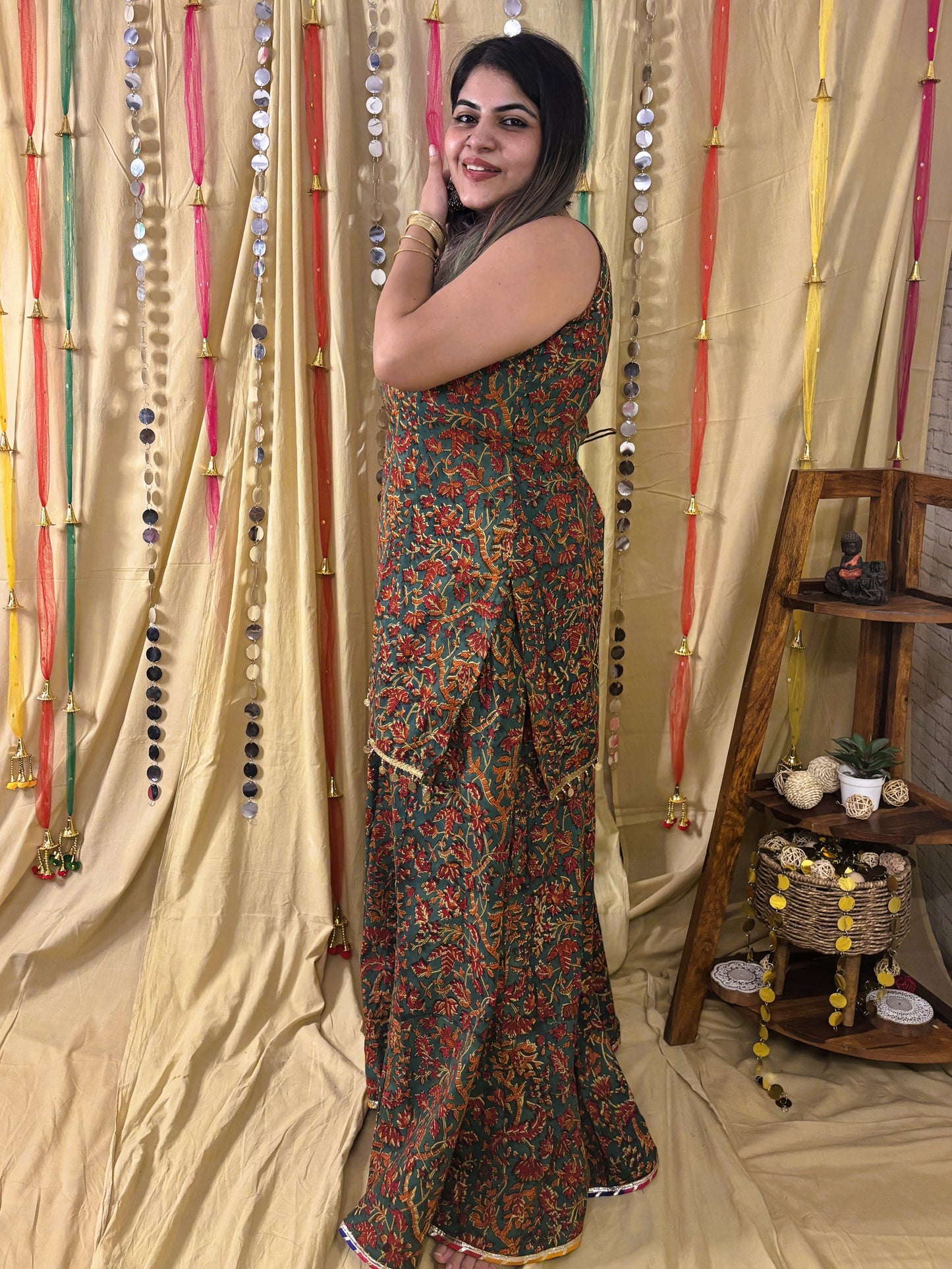 Abeer Short Kurti with Kali Pants Set with Corset Back