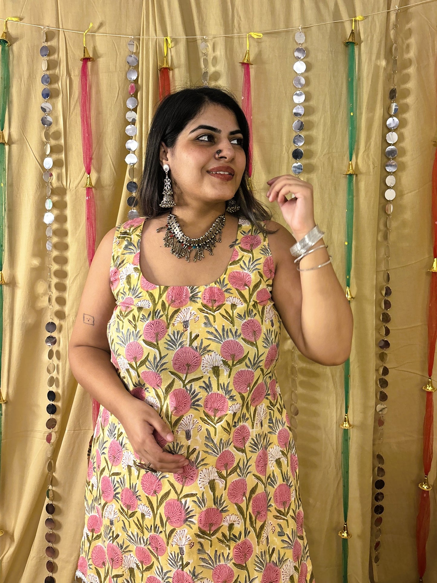 Basanti Short Kurti with Kali Pants Set with Corset Back