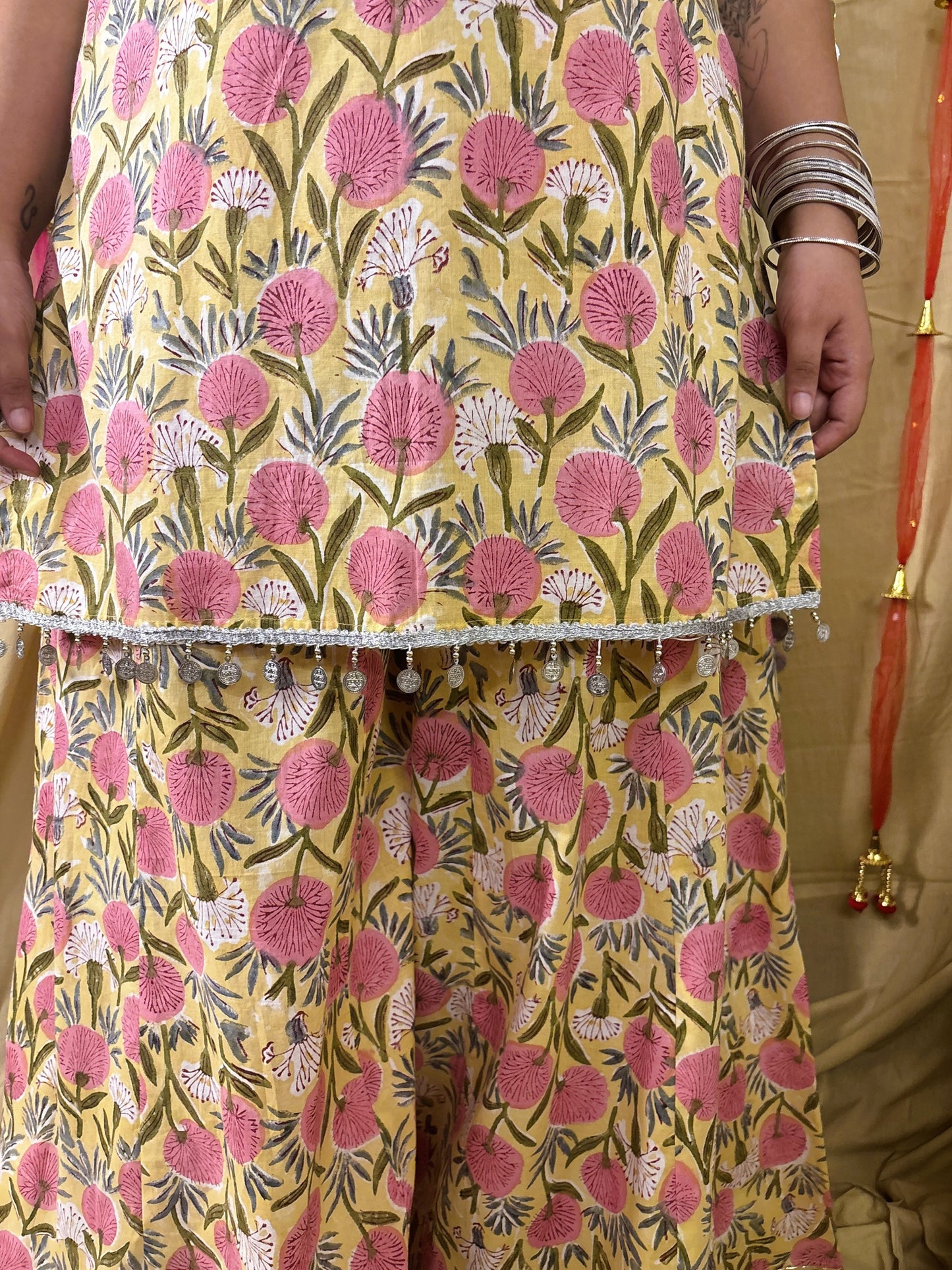 Basanti Short Kurti with Kali Pants Set with Corset Back